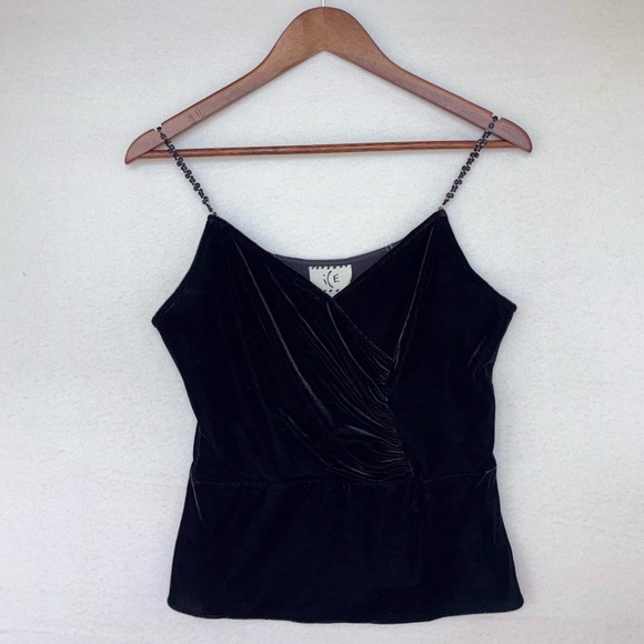 VINTAGE‎ ICE Velvet Camisole Y2K Black Top 90s Spaghetti Holiday Party Christmas - Picture 2 of 16